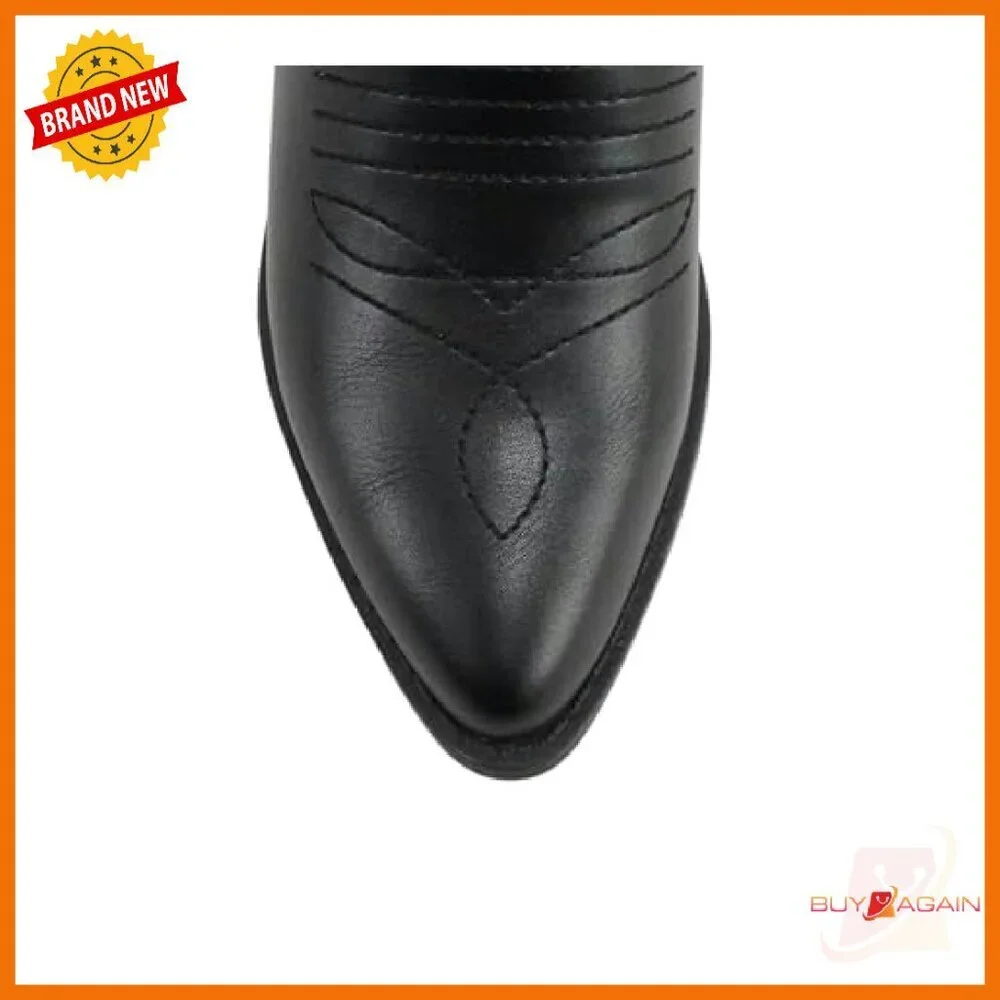 Women's Western Stitched Pointed Toe Low Heel Ankle Boots Slip On - Picture 6 of 6